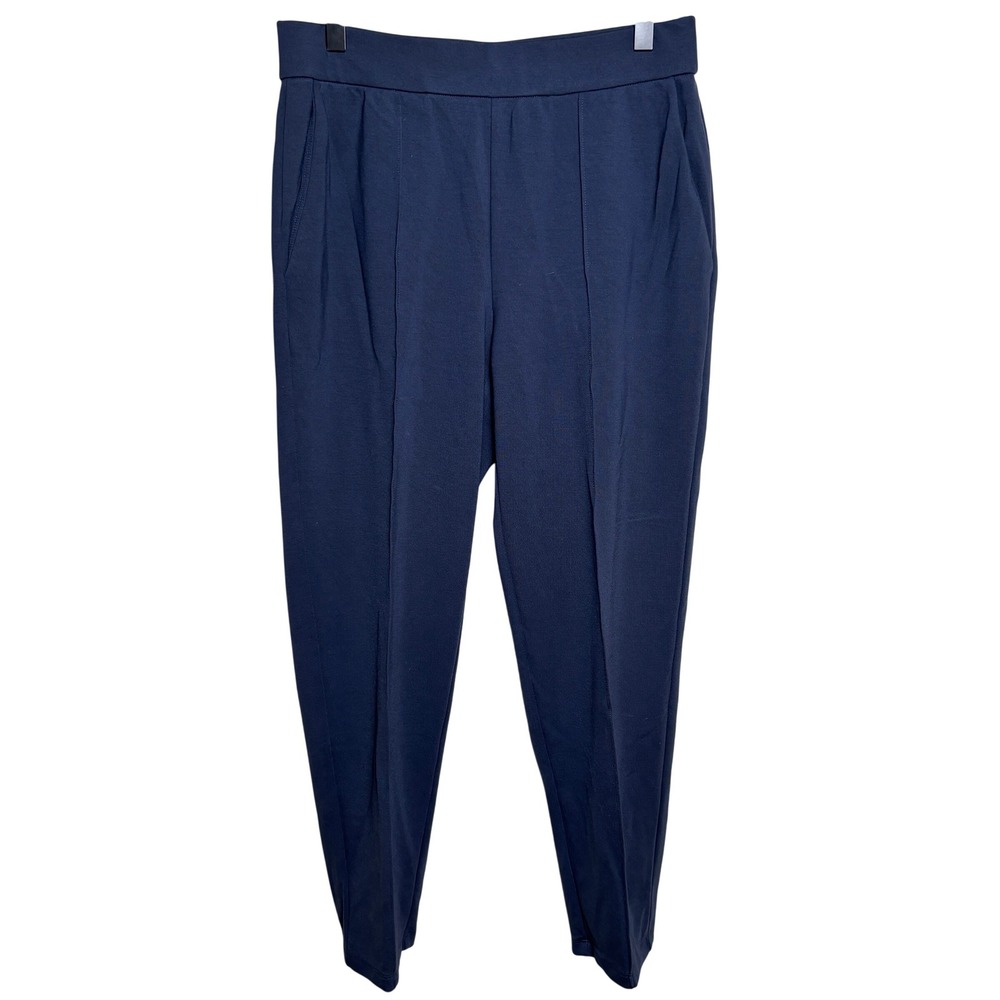 Eileen Fisher Navy Blue Pintucked Knit Tapered Pull On Pants Womens Petite Small